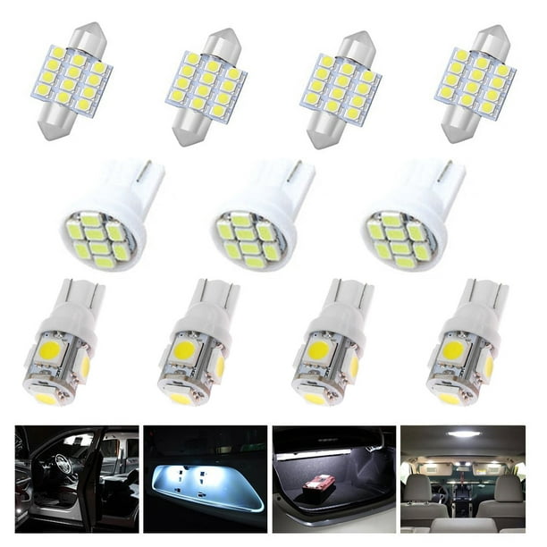11PCS White LED Lights Interior Package for T10 & 31mm Map Dome License Plate